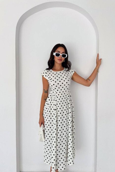 POLKA DOTS LACING WAIST WOMAN DRESS WHITE-E BARDHE - 5