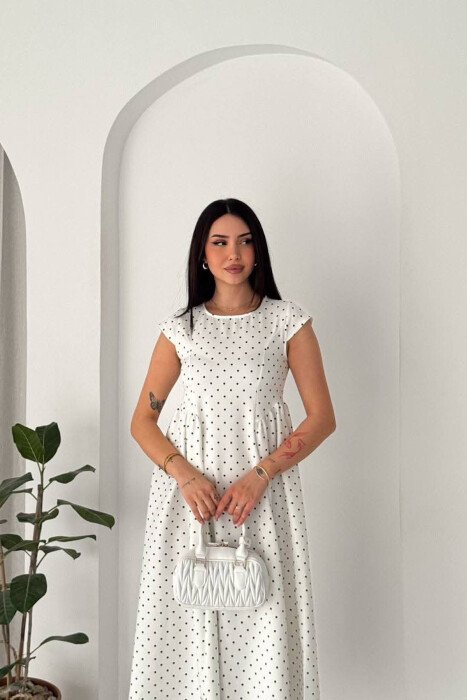 POLKA DOTS LACING WAIST WOMAN DRESS WHITE-E BARDHE - 2