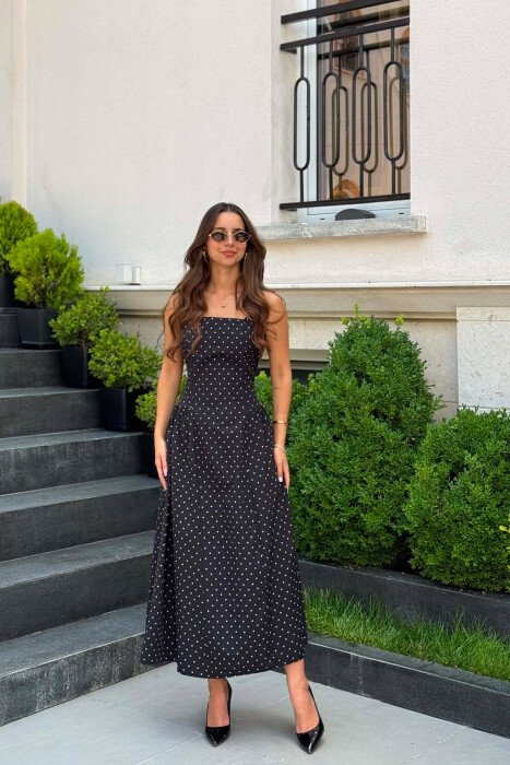 POLKA DOTS LONG WOMAN DRESS BLACK/ E ZEZE - KLAUDIO FASHION