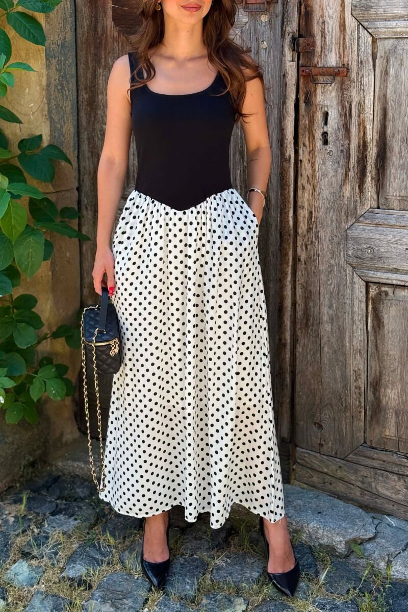 POLKA DOTS LONG WOMAN DRESS BLACK-WHITE/ZB - 6