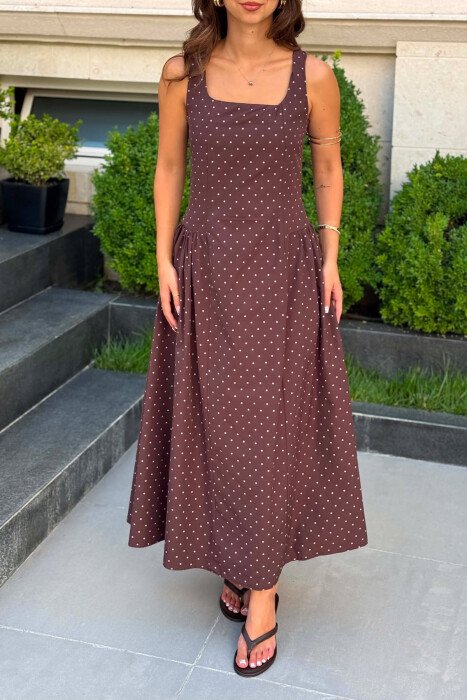POLKA DOTS LONG WOMAN DRESS BROWN/KAFE - 3