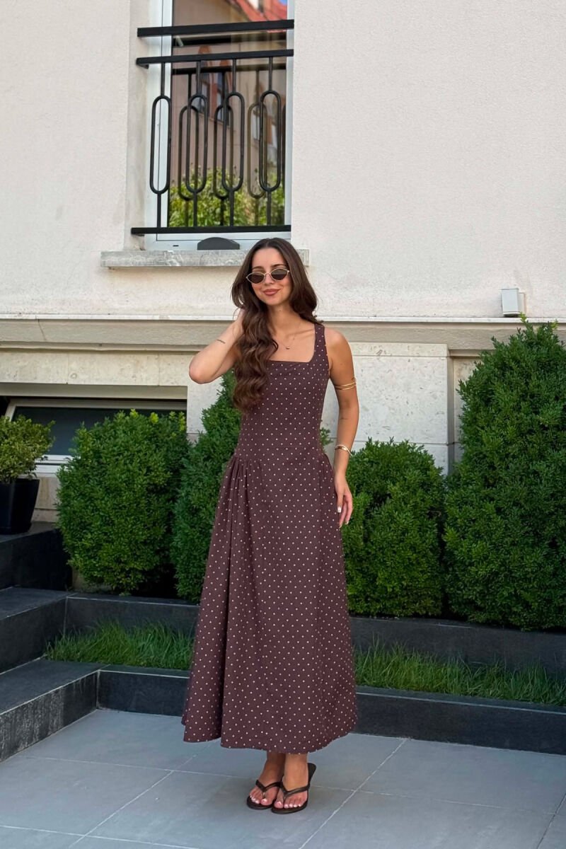 POLKA DOTS LONG WOMAN DRESS BROWN/KAFE - 4