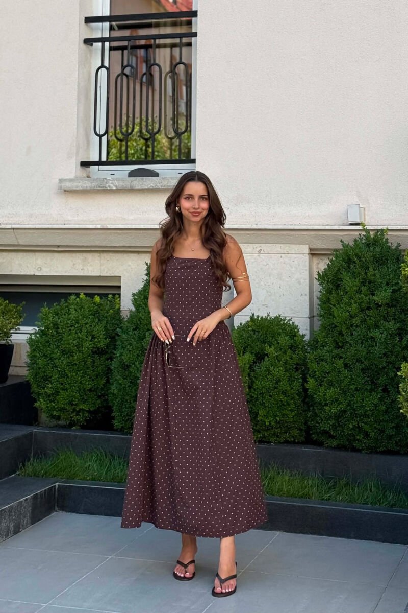 POLKA DOTS LONG WOMAN DRESS BROWN/KAFE - 5