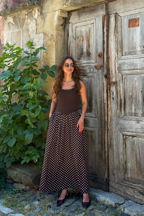 POLKA DOTS LONG WOMAN DRESS BROWN/KAFE - 1