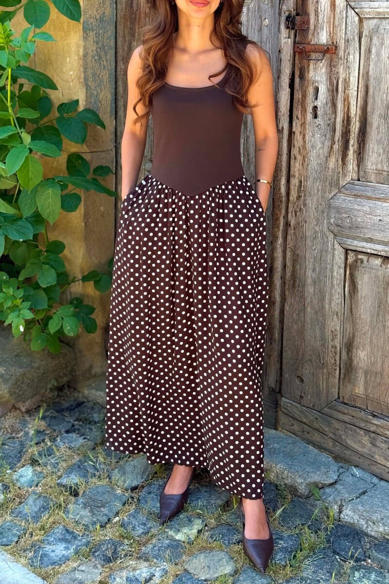 POLKA DOTS LONG WOMAN DRESS BROWN/KAFE - 3