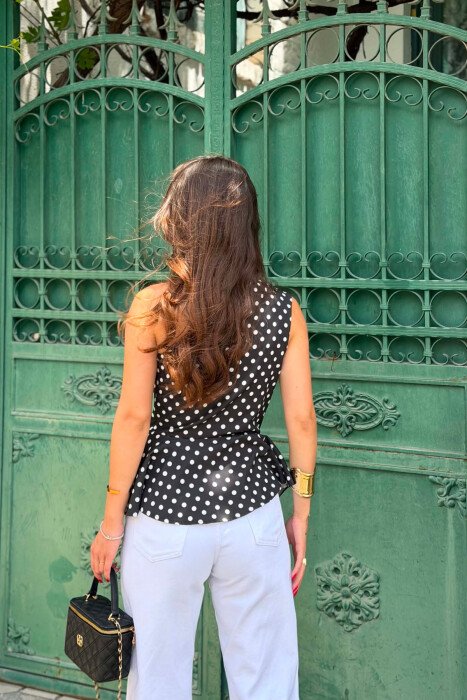 POLKA DOTS ONE SHOULDER OFF WOMAN TANK TOP BLACK/ E ZEZE - 3