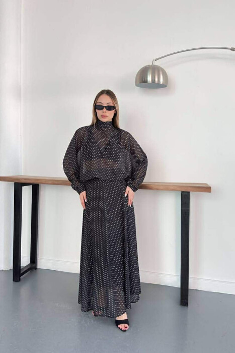 POLKA DOTS SHIRT + SKIRT WOMAN SET BLACK/ E ZEZE 