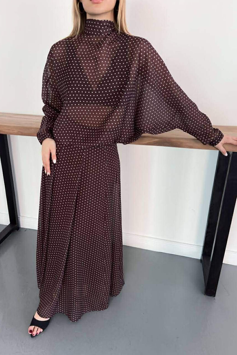 POLKA DOTS SHIRT + SKIRT WOMAN SET BROWN/KAFE - 6