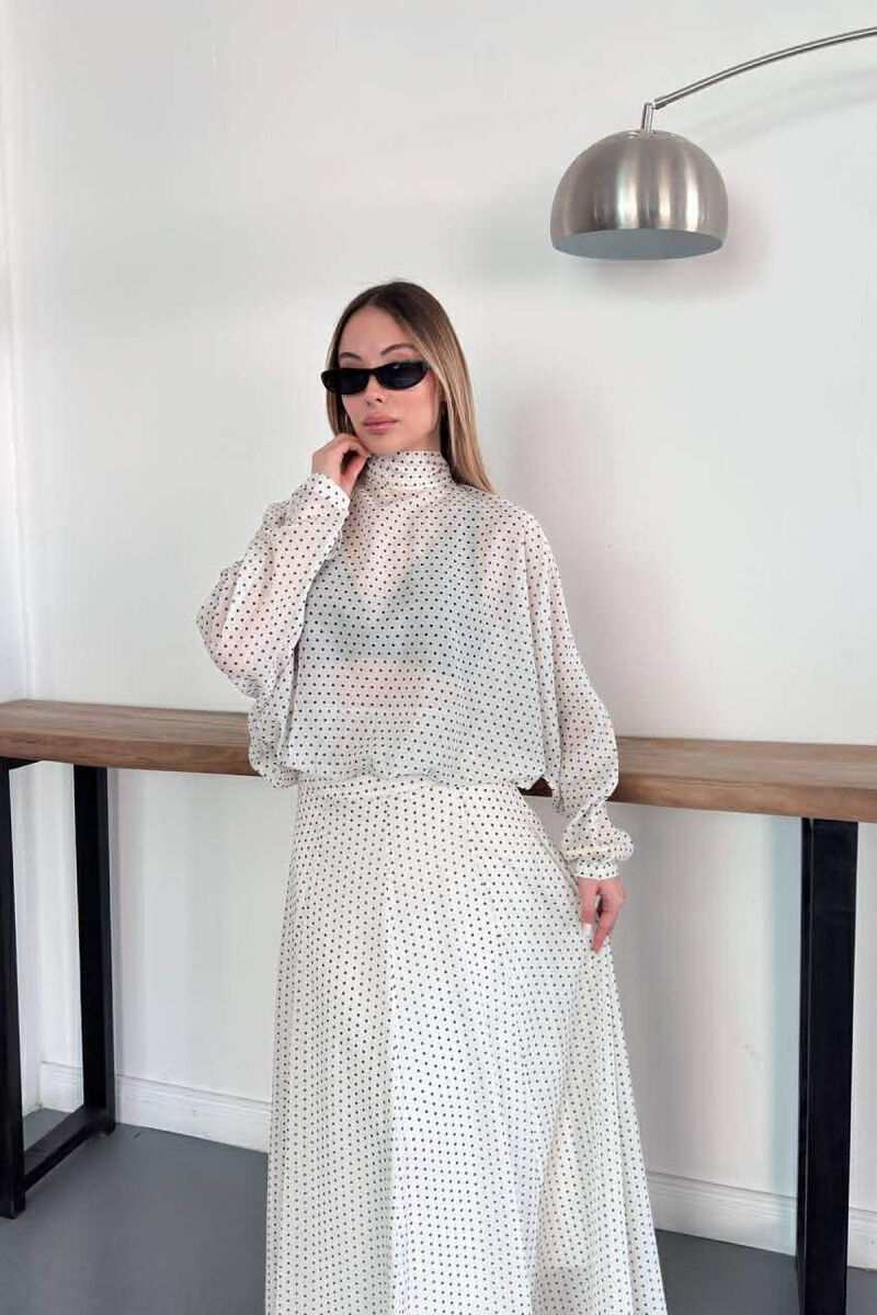 POLKA DOTS SHIRT + SKIRT WOMAN SET CREAM/KREM - 3
