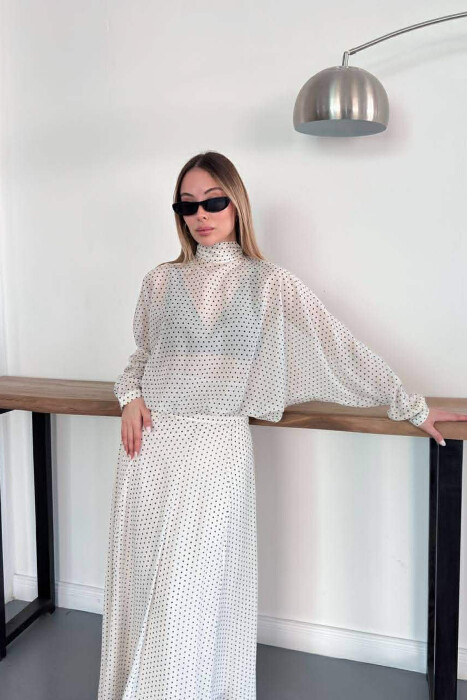 POLKA DOTS SHIRT + SKIRT WOMAN SET CREAM/KREM - 5
