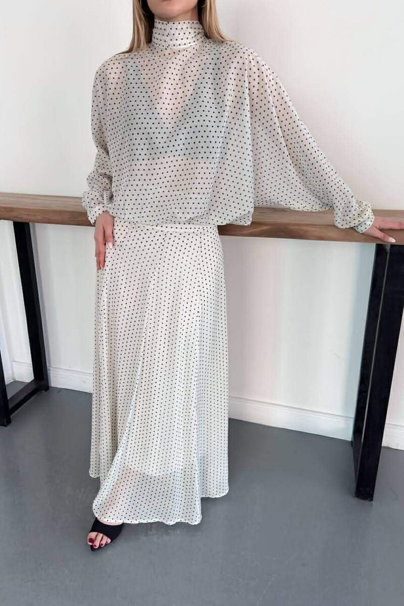 POLKA DOTS SHIRT + SKIRT WOMAN SET CREAM/KREM - 7