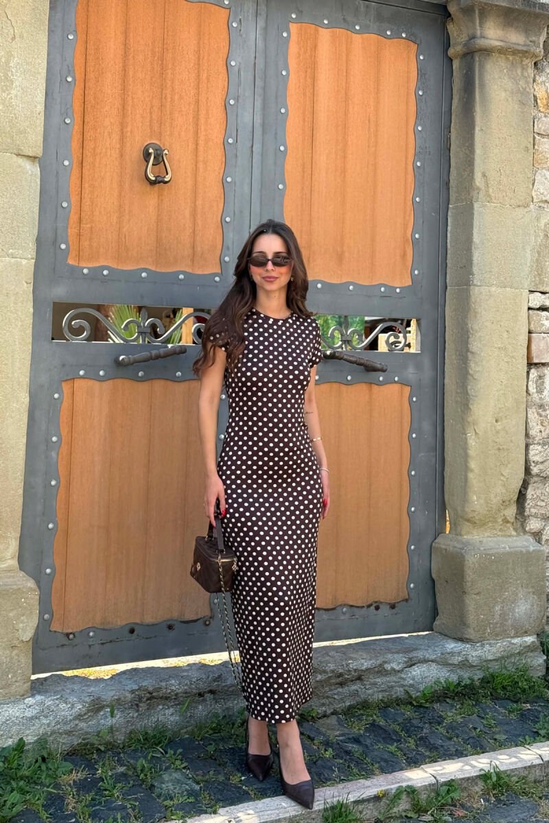 POLKA DOTS SHORT SLEEVE WOMAN DRESS BROWN/KAFE - 2