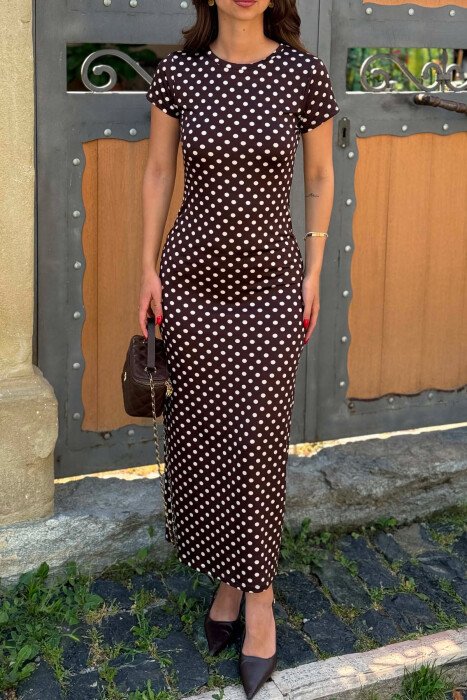POLKA DOTS SHORT SLEEVE WOMAN DRESS BROWN/KAFE - 4