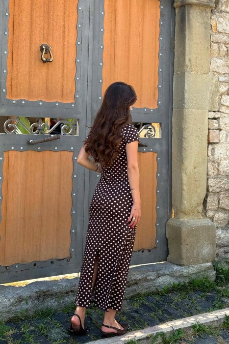POLKA DOTS SHORT SLEEVE WOMAN DRESS BROWN/KAFE - 5