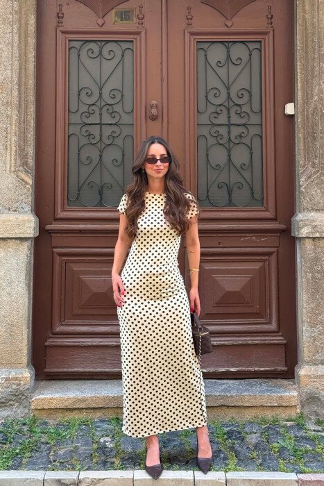POLKA DOTS SHORT SLEEVE WOMAN DRESS CREAM/KREM - 1