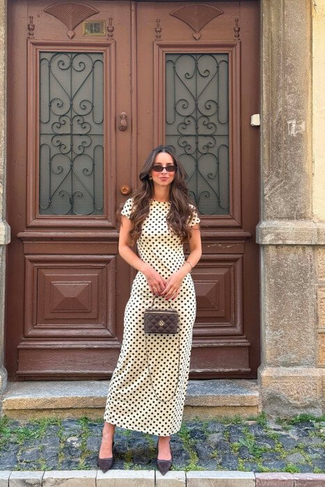 POLKA DOTS SHORT SLEEVE WOMAN DRESS CREAM/KREM - 5