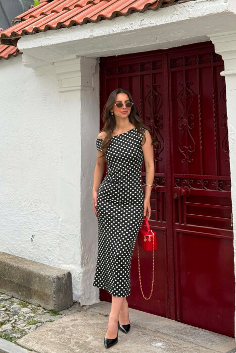 FUSTAN ME DIZAJN POLKA DOTS PER FEMRA NE NGJYRE TE ZEZE - KLAUDIO FASHION