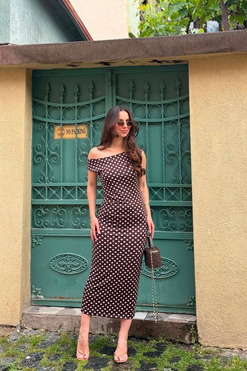 POLKA DOTS SIMPLE WOMAN DRESS BROWN/KAFE - 2