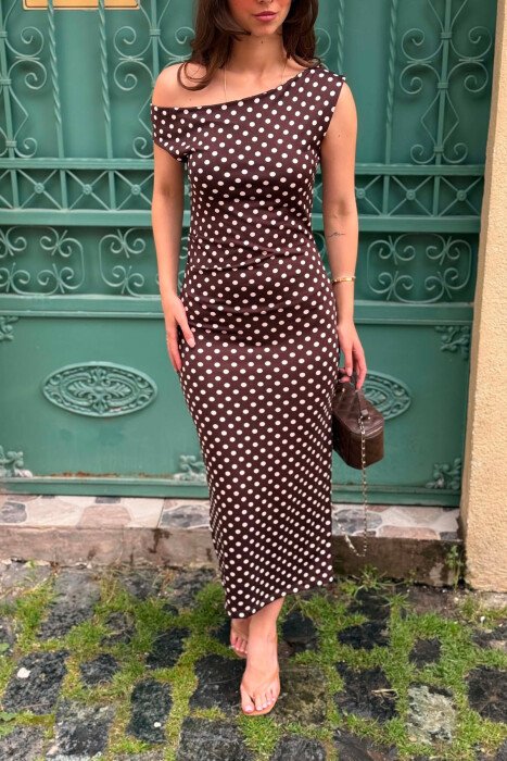 POLKA DOTS SIMPLE WOMAN DRESS BROWN/KAFE - 4