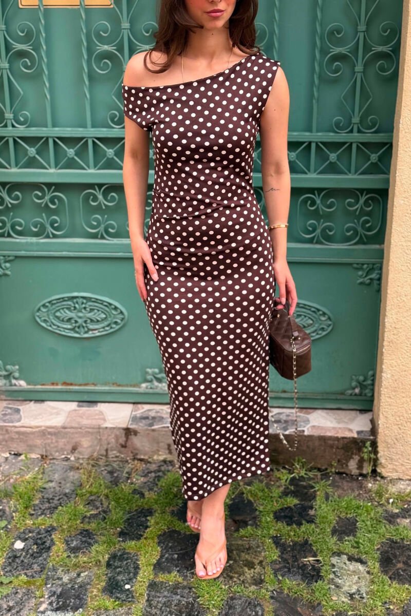 POLKA DOTS SIMPLE WOMAN DRESS BROWN/KAFE - 4