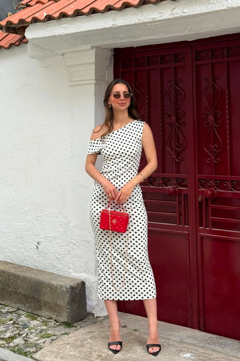 POLKA DOTS SIMPLE WOMAN DRESS WHITE-E BARDHE - 3