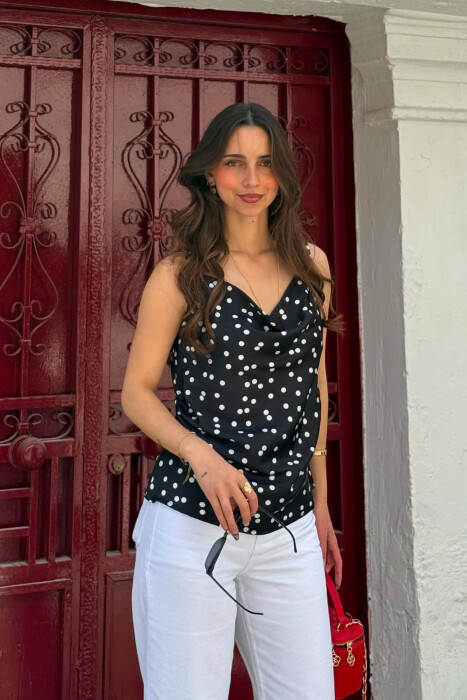 POLKA DOTS SIMPLE WOMAN TANK TOP BLACK/ E ZEZE - KLAUDIO FASHION