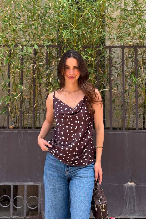 POLKA DOTS SIMPLE WOMAN TANK TOP BROWN/KAFE - KLAUDIO FASHION