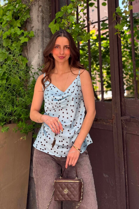 POLKA DOTS SIMPLE WOMAN TANK TOP LIGHTBLUE/BZ - KLAUDIO FASHION