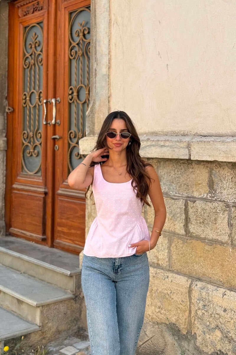 POLKA DOTS SIMPLE WOMAN TANK TOP PINK/ROZE - 1