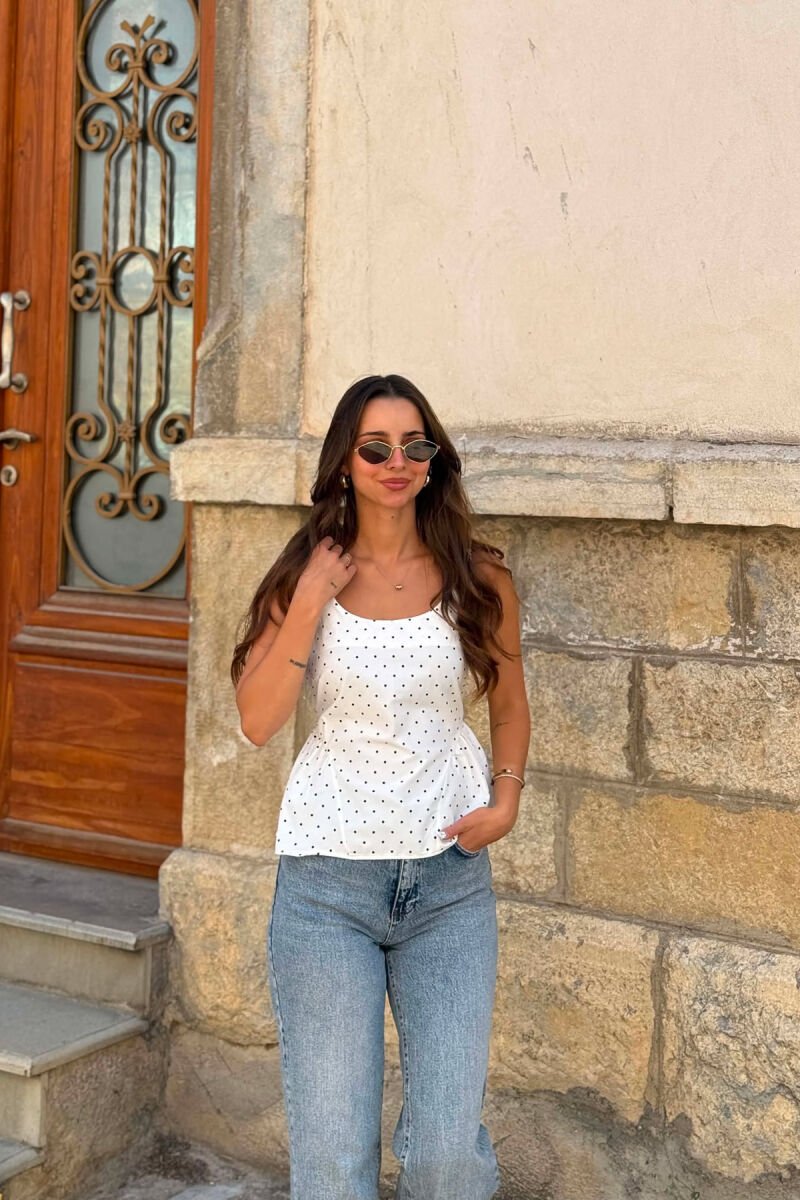POLKA DOTS SIMPLE WOMAN TANK TOP WHITE-E BARDHE - 1