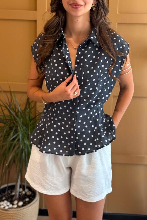 POLKA DOTS SLEEVELESS SHIRT BLACK/ E ZEZE - 3