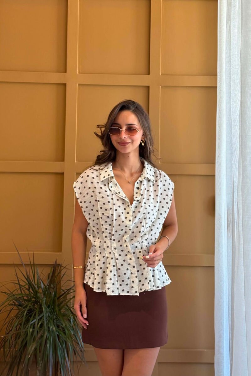 POLKA DOTS SLEEVELESS SHIRT CREAM/KREM - 2