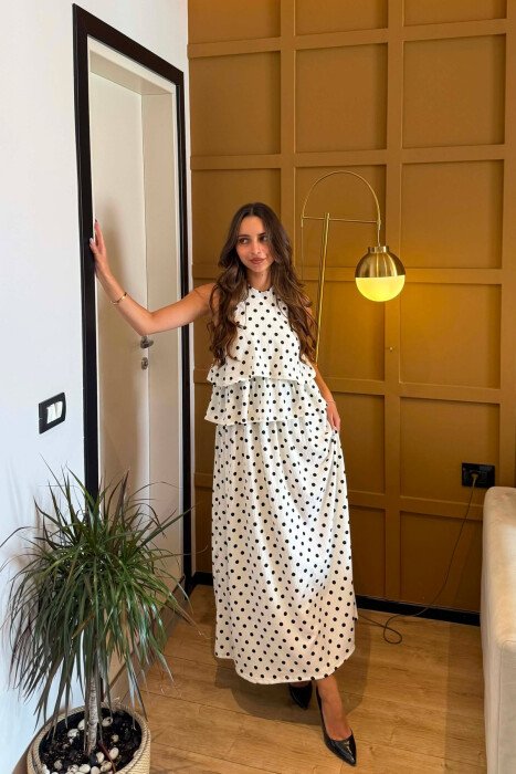 POLKA DOTS SLEEVELESS WOMEN DRESS WHITE-E BARDHE - 2