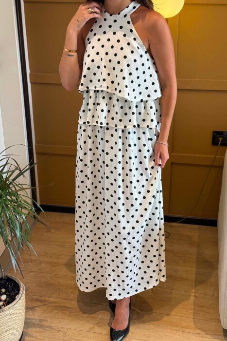POLKA DOTS SLEEVELESS WOMEN DRESS WHITE-E BARDHE - 3