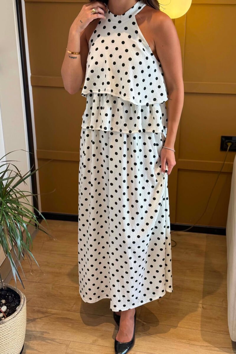 POLKA DOTS SLEEVELESS WOMEN DRESS WHITE-E BARDHE - 3