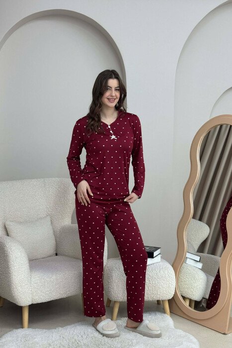 POLKA DOTS SWEATSHIRT+TROUSERS WOMEN PYJAMAS BURGUNDY/VISHNJE 