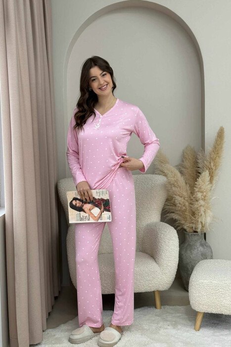 POLKA DOTS SWEATSHIRT+TROUSERS WOMEN PYJAMAS PINK/ROZE 