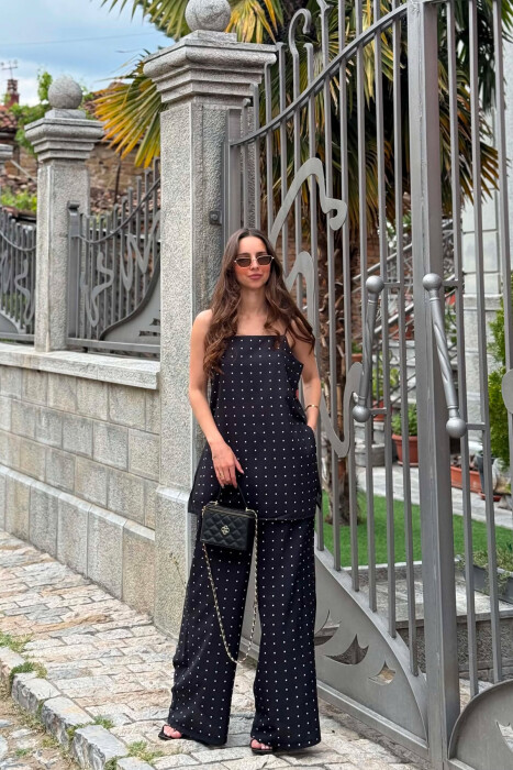 SET KANTJERE+PANTALLONA ME DIZAJN POLKA DOTS PER FEMRA NE NGJYRE TE ZEZE - KLAUDIO FASHION