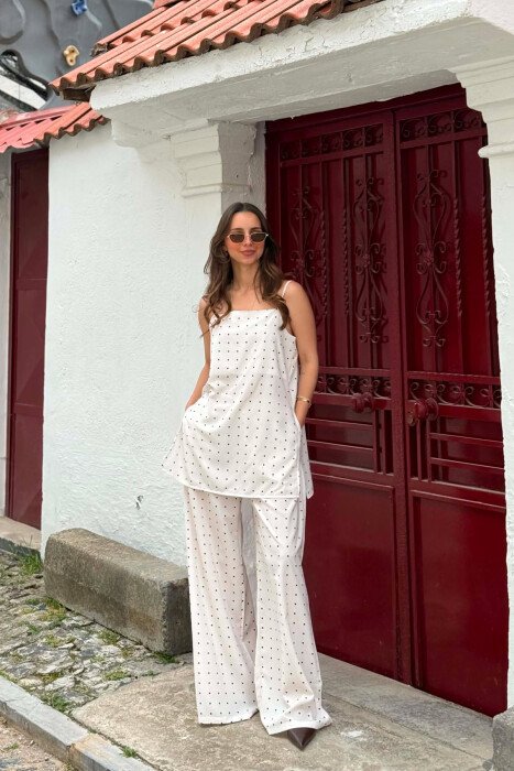 POLKA DOTS TANK TOP + TROUSERS WOMAN SET CREAM/KREM - 1