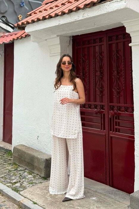 POLKA DOTS TANK TOP + TROUSERS WOMAN SET CREAM/KREM - 2