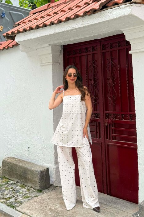 POLKA DOTS TANK TOP + TROUSERS WOMAN SET CREAM/KREM - 5