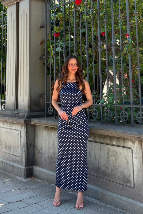 FUSTAN ME DIZAJN POLKA DOTS PER FEMRA NE NGJYRE BLU - KLAUDIO FASHION