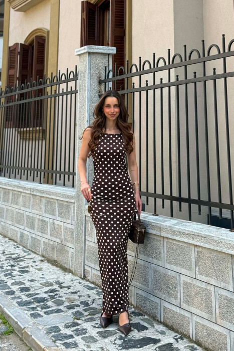 FUSTAN ME DIZAJN POLKA DOTS PER FEMRA NE NGJYRE KAFE - KLAUDIO FASHION