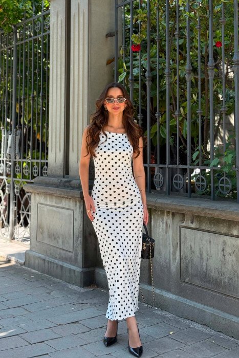 POLKA DOTS THIN STRAPS WOMAN DRESS WHITE-BLACK/BAZE - 1