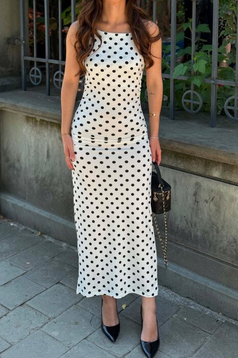 POLKA DOTS THIN STRAPS WOMAN DRESS WHITE-BLACK/BAZE - 5