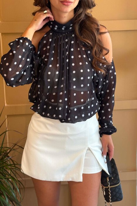 POLKA DOTS TULLE WOMAN SHIRTS BLACK/ E ZEZE - 2