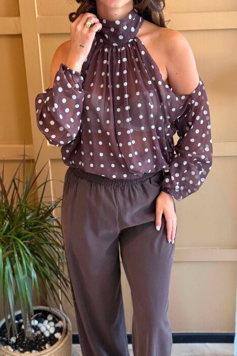POLKA DOTS TULLE WOMAN SHIRTS BROWN/KAFE - 3