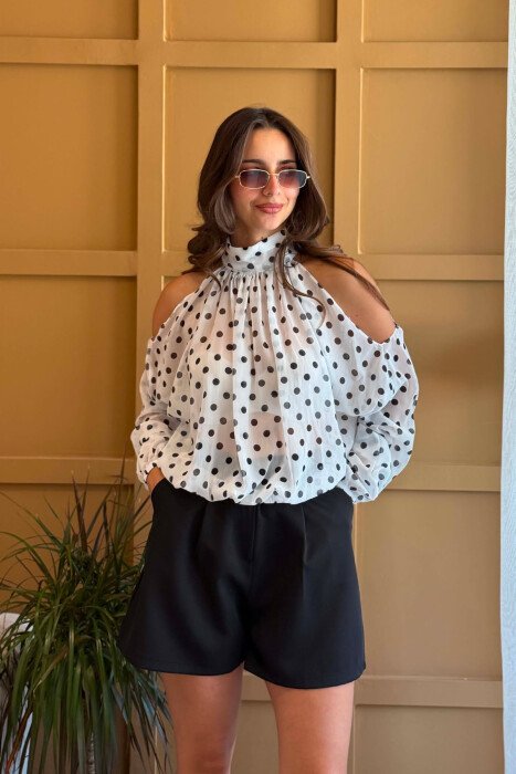 POLKA DOTS TULLE WOMAN SHIRTS WHITE-E BARDHE - KLAUDIO FASHION