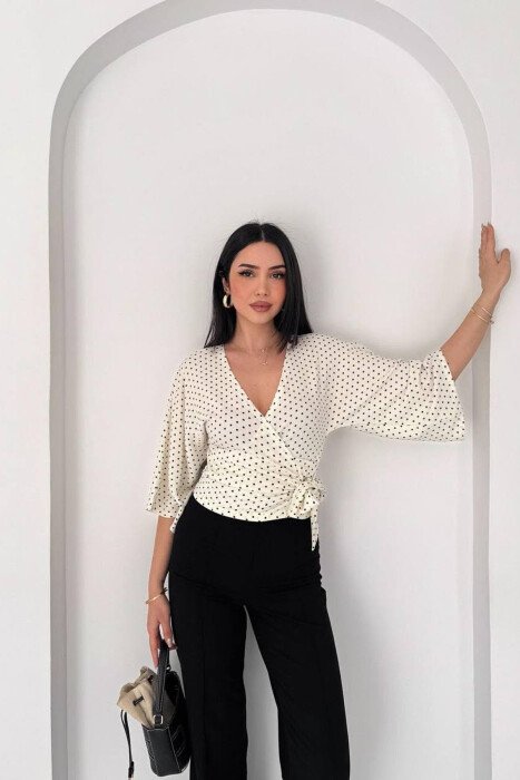 POLKA DOTS V NECK WOMAN SHIRT WHITE-E BARDHE - 