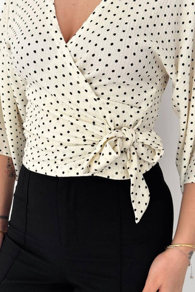 POLKA DOTS V NECK WOMAN SHIRT WHITE-E BARDHE - 3